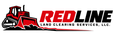 Redline Land Clearing Services logo with red bulldozer icon and bold red text on white background