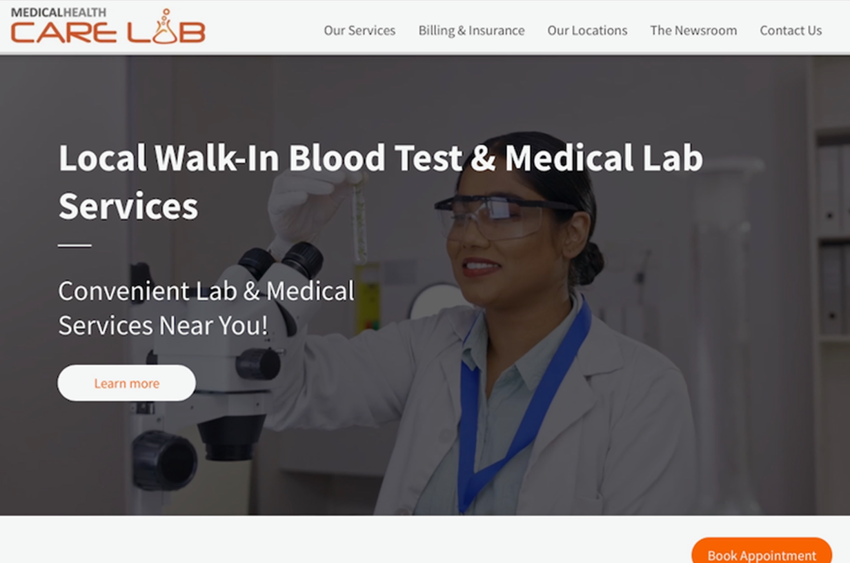 A screen shot that says Local Walk-in Blood Test & Medical Lab Services