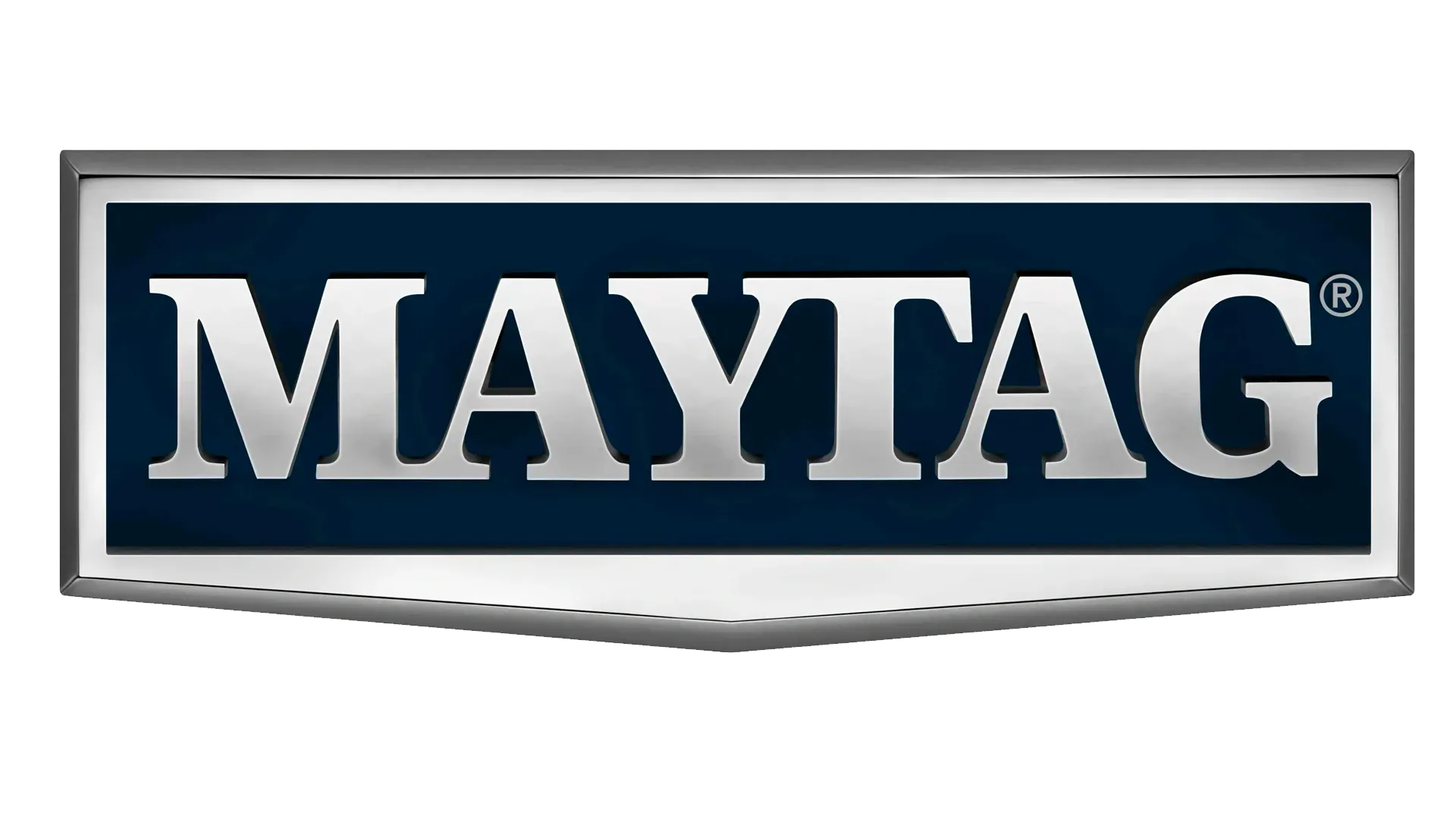 Maytag logo in white text on a dark blue and silver badge