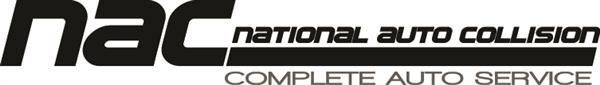 Logo for National Auto Collision featuring the acronym "nac" in bold letters followed by the company name and service.