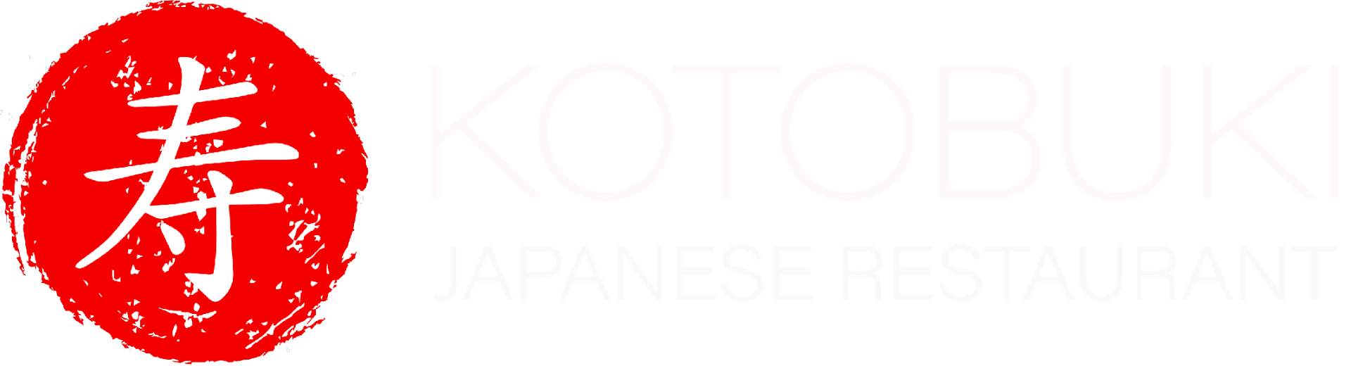 Red circular logo with white Japanese character and faint “KOTOBUKI JAPANESE RESTAURANT” text on a white background
