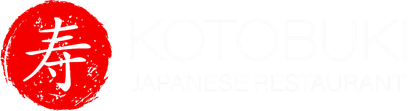 Red circular logo with white Japanese character and faint “KOTOBUKI JAPANESE RESTAURANT” text on a white background