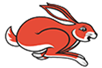 Red hare running with white accents.