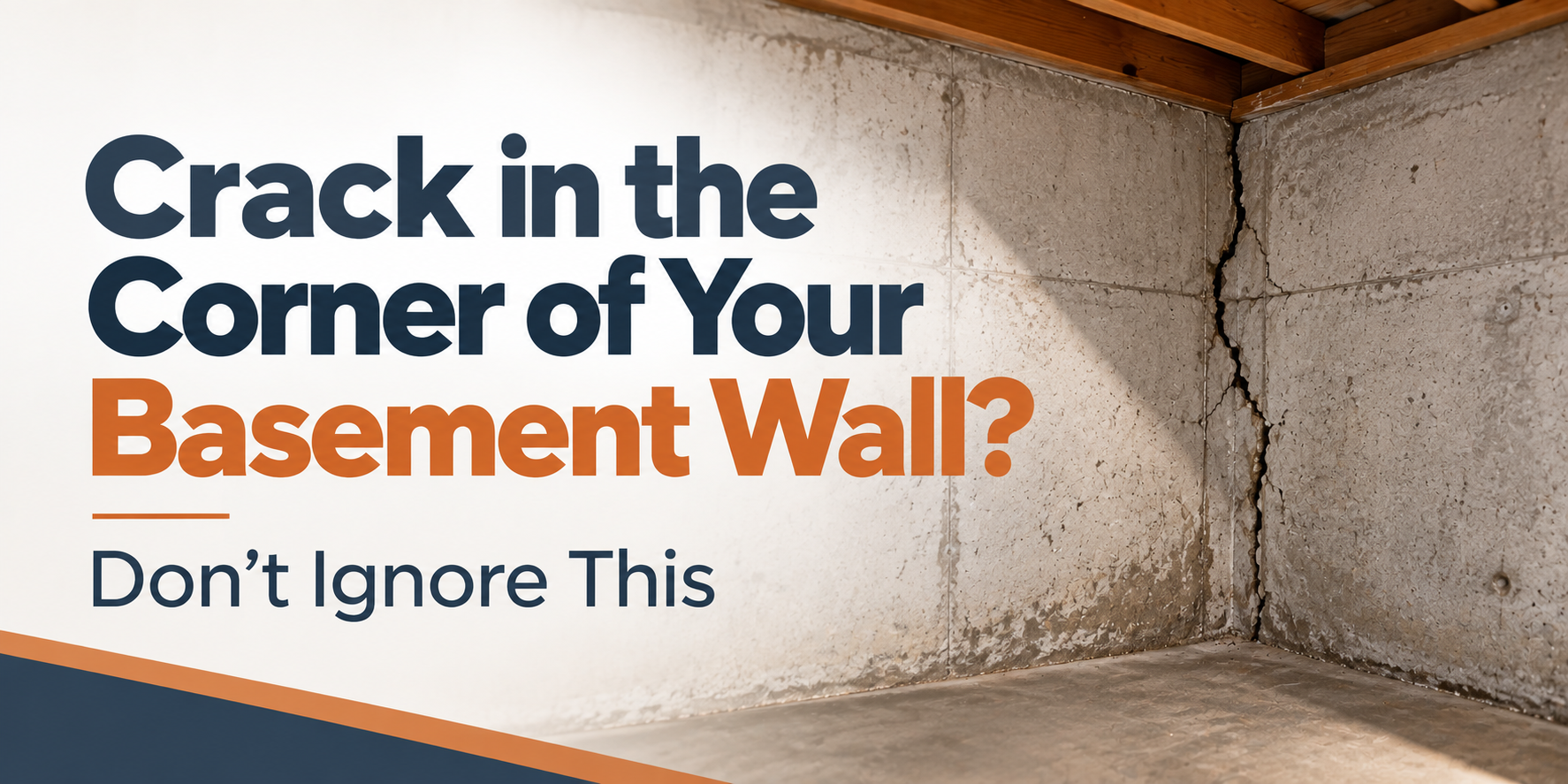 Basement wall crack with text: “Crack in the Corner of Your Basement Wall? Don’t Ignore This”