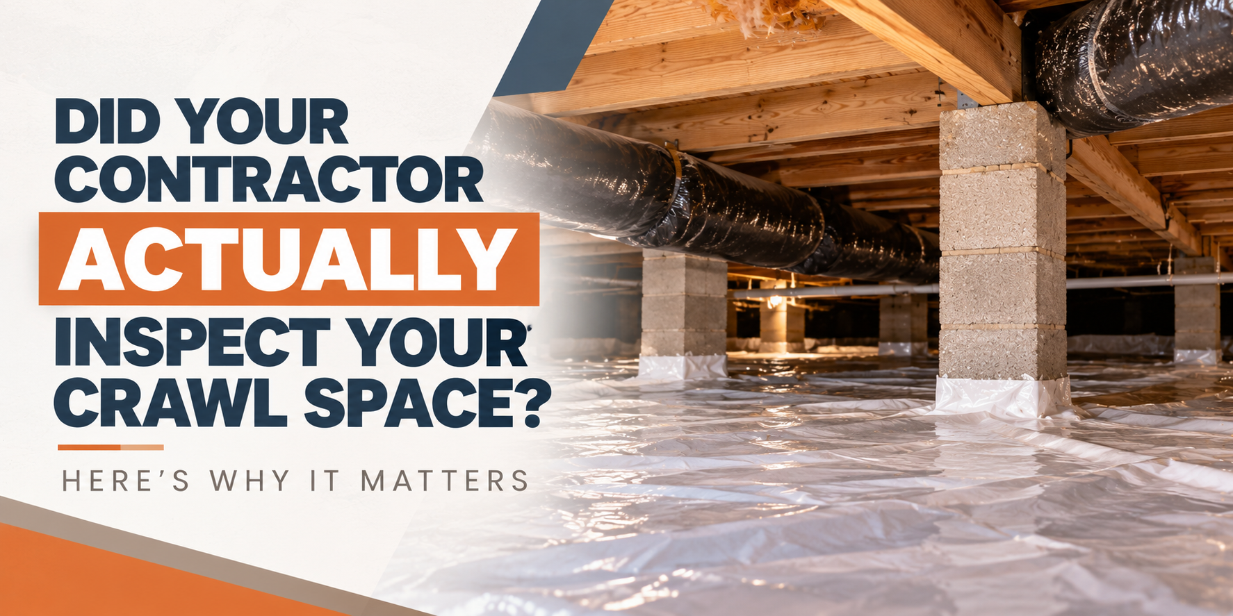 Text ad: “Did your contractor actually inspect your crawl space?” with flooded crawl space photo