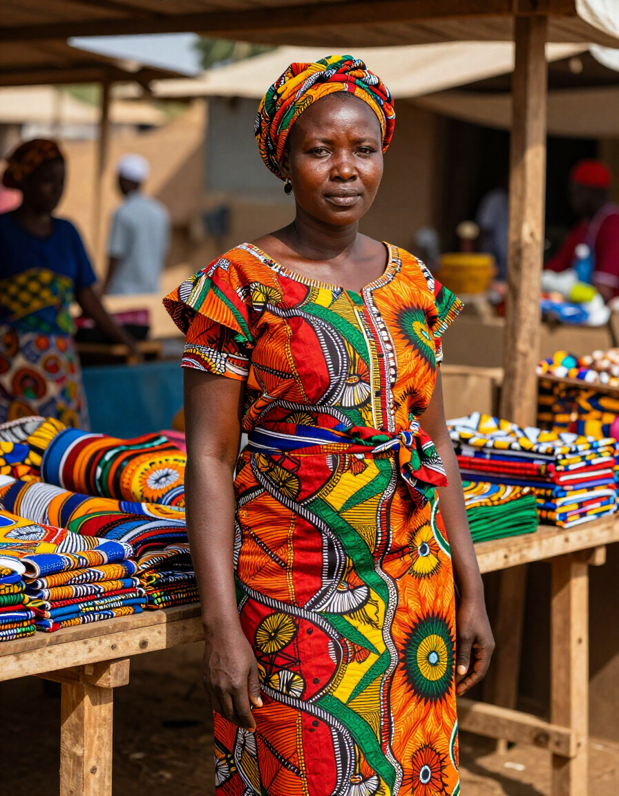 Rwandan entrepreneur at a market stall