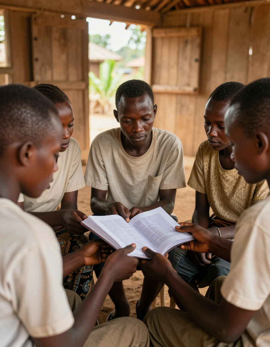 Person engaged with the Evergreen Discipleship Guide in Rwanda