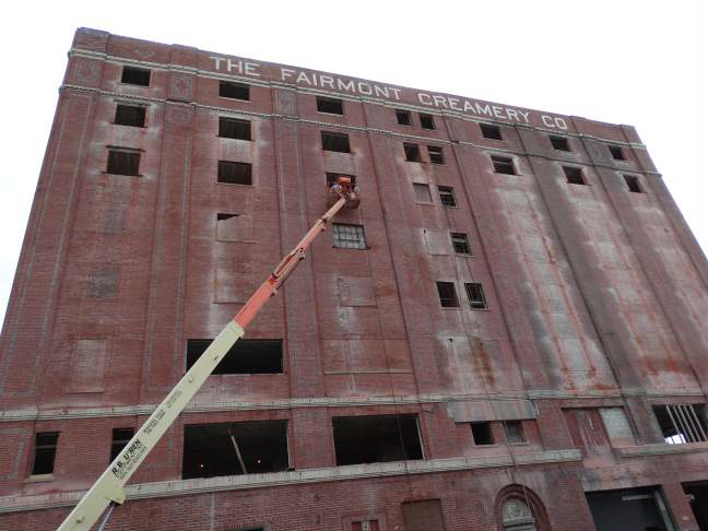 A large brick building.