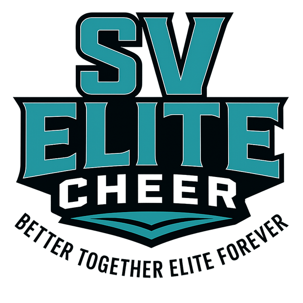 SV Elite Cheer logo with teal and black text. 