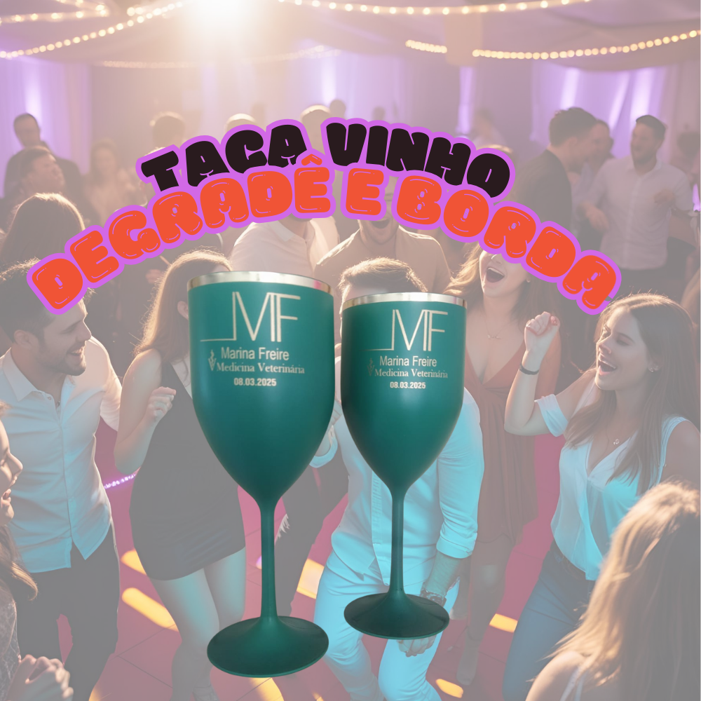 Taça vinho Verde Fosco e borda metalizada