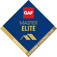 GAF Master Elite residential roofing contractor badge in blue, gold, and red