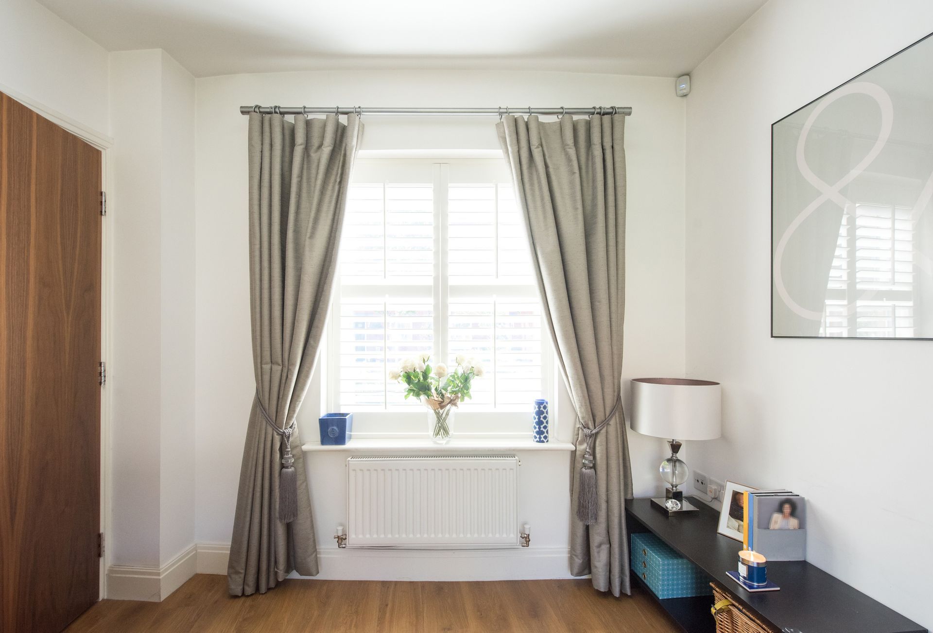Living Room With Wooden Floor — Hampton, VA — East Coast Blinds And Handyman Service