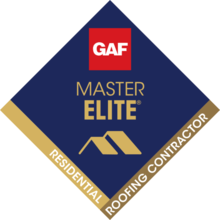 A logo for a master elite residential roofing contractor