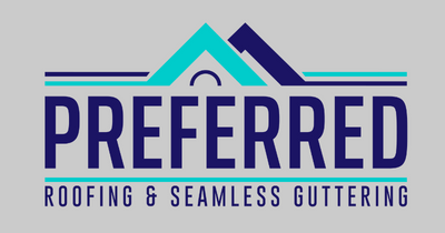 A logo for preferred roofing and seamless guttering