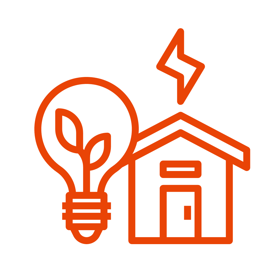 A house with a light bulb and a lightning bolt on top of it.