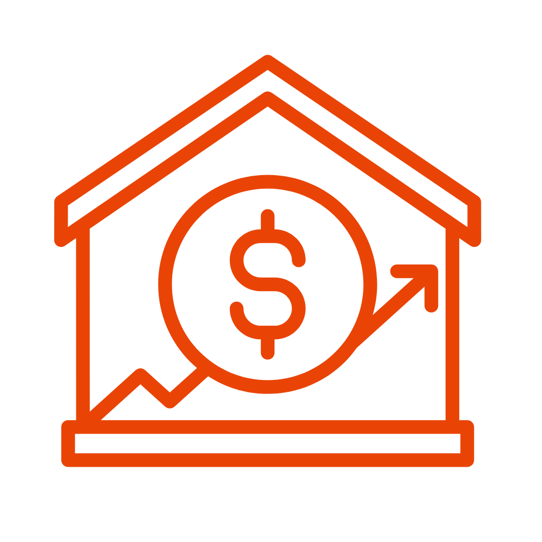 An icon of a house with a dollar sign and an arrow pointing up.