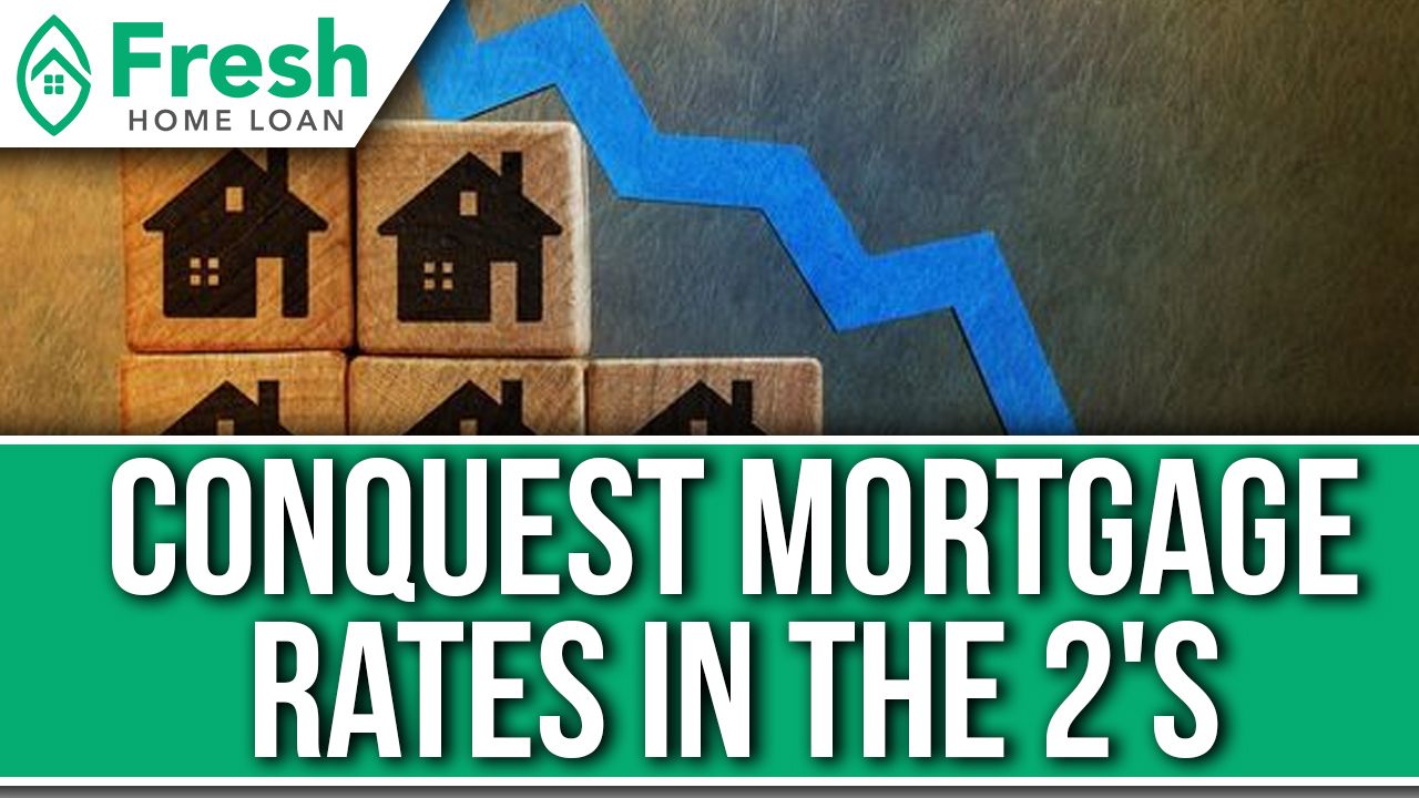 A poster that says conquest mortgage rates in the 2 's