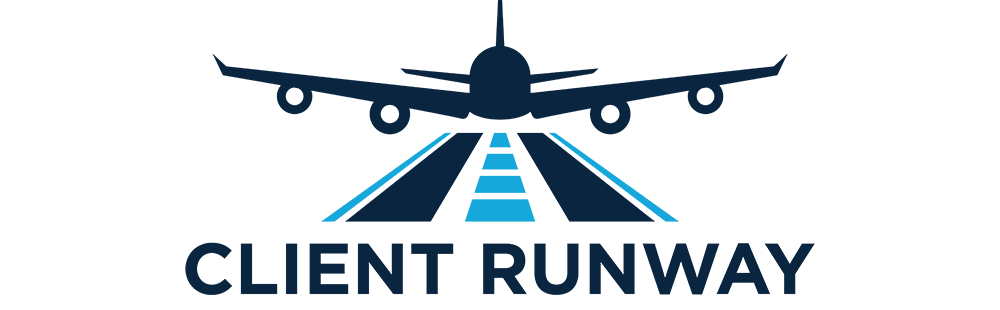 Logo: Silhouette of an airplane above a runway, with the text