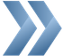 Two upward-pointing blue chevrons, representing forward or progress.