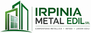 Logo per Irpinia Infissi SRLS con icona di porta e finestra nera e nome dell'azienda in grassetto.