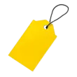 Red price tag with string loop, against a white background.