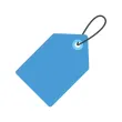 Red price tag with string loop, against a white background.