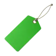 Blue price tag with black string.