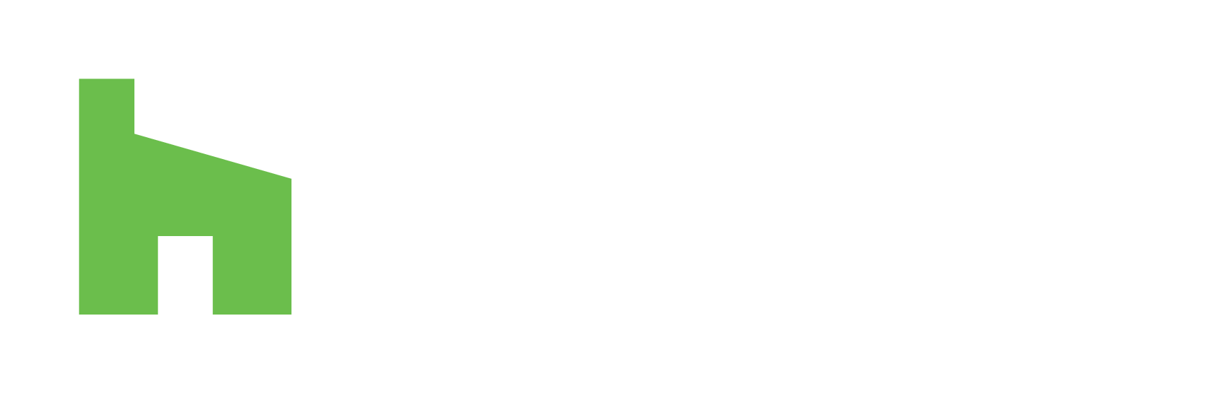 Green geometric house logo.