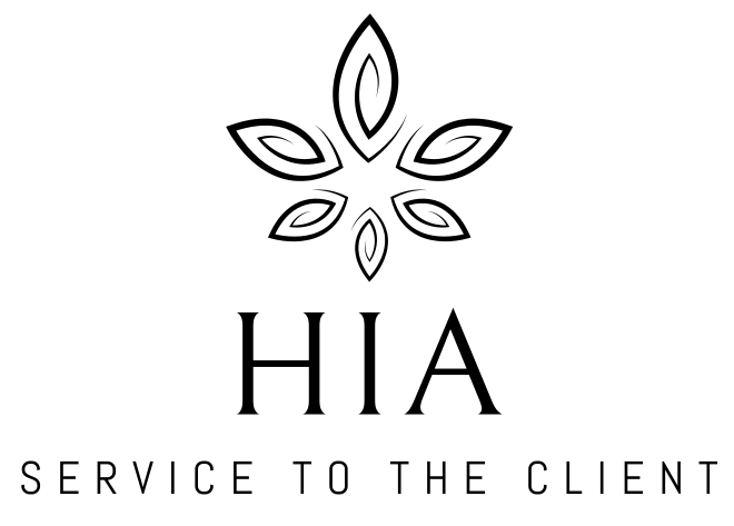 Logo for HIA: stylized cannabis leaf above the letters "HIA", with "SERVICE TO THE CLIENT" below.