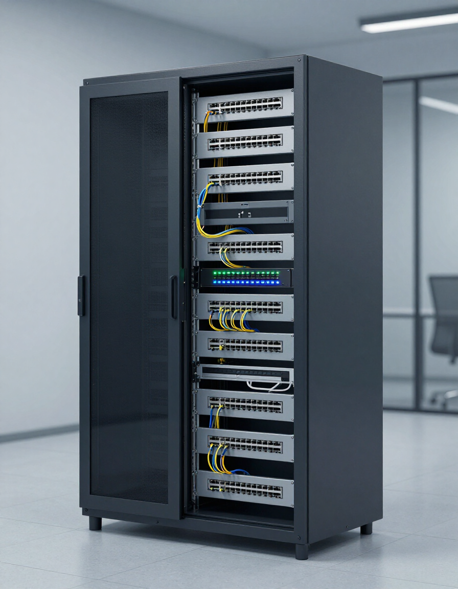 Network cabinet with structured cabling