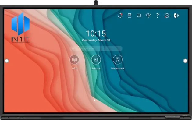 Tablet lock screen with abstract red and teal wallpaper, showing 10:15 and several app icons