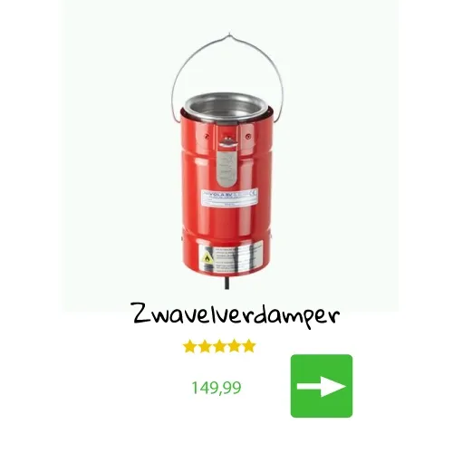 Rode Zwave verdamper emmer met handvat, afgebeeld in een productlijst met een prijs van 149,99 en een koop-pijl-icoon.