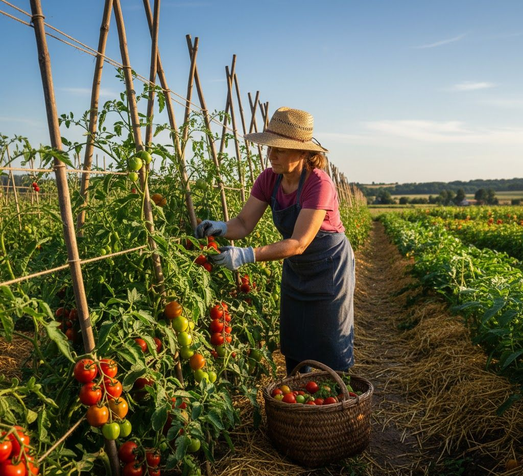Diverse kleurrijke tomaten gerangschikt op een verweerde, donkere houten ondergrond.
