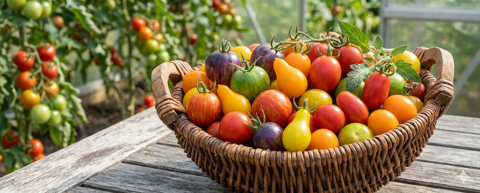 Een man knielt in een moestuin en bemest een jonge tomatenplant met organische mest uit een jutezak met het opschrift 