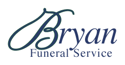 Bryan Funeral Service logo in blue script and serif text on a white background