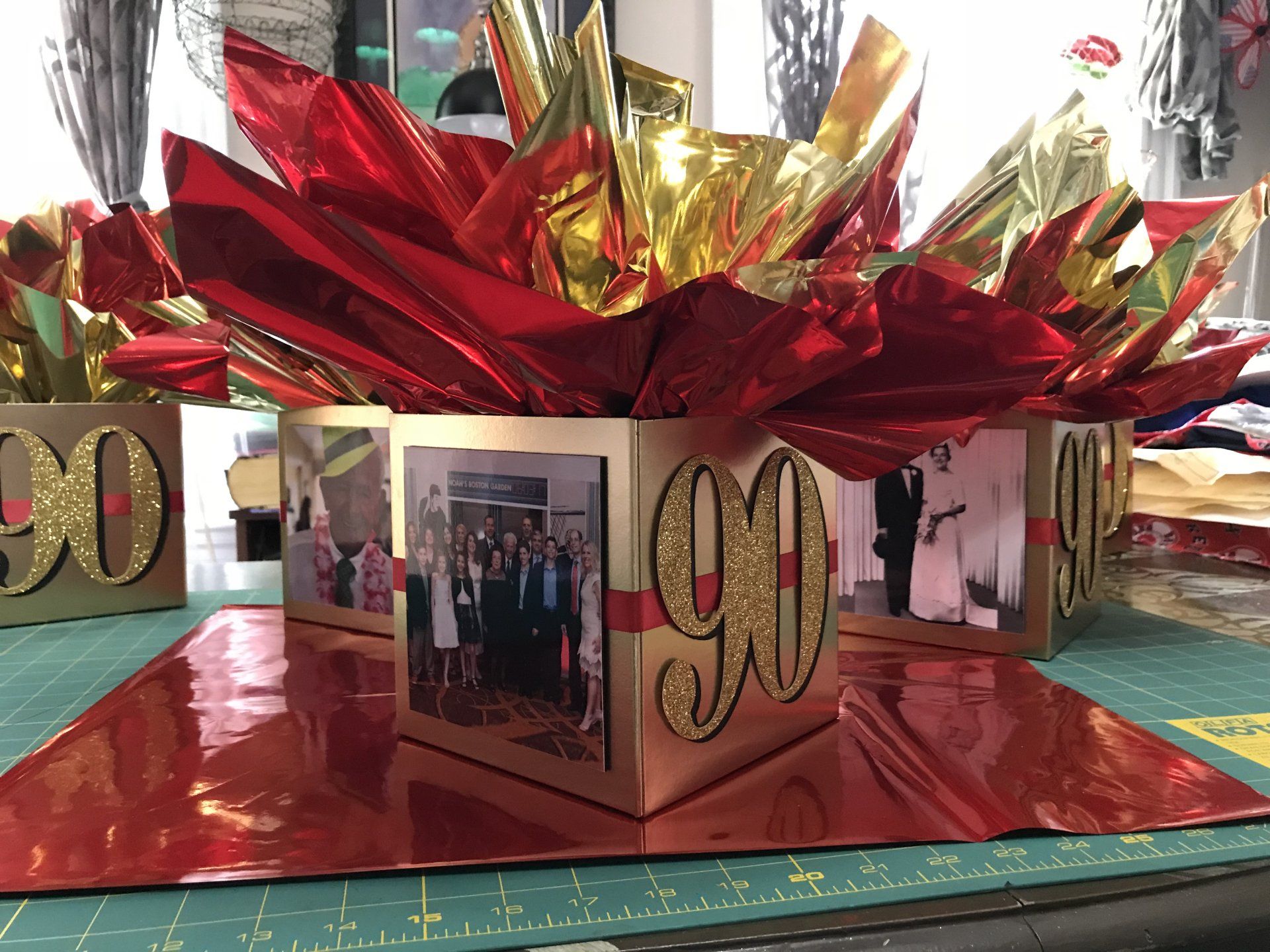 Custom centerpiece box base for birthday or mitzvah with photos and 