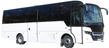 Autobus passeggeri bianco e nero su sfondo neutro