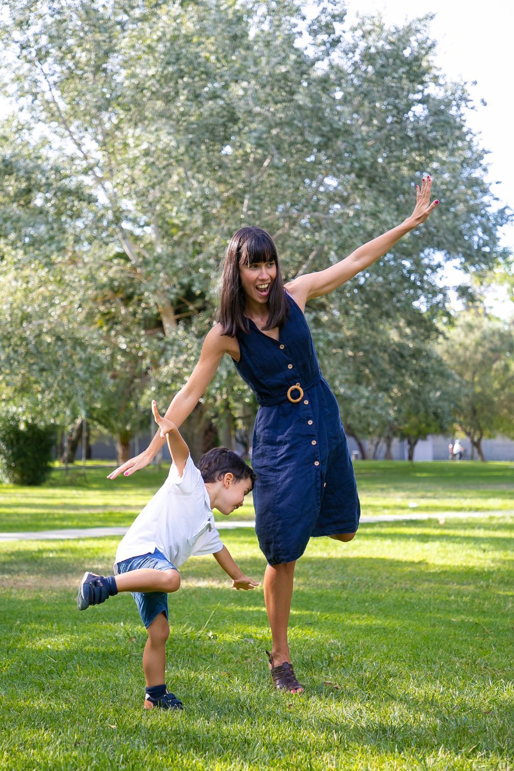 a mom and her son being playful and having fun