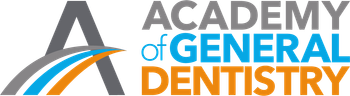 Logo for the Academy of General Dentistry featuring a stylized 'A' with blue and orange curves next to the organization name.
