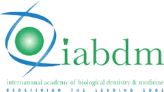 Logo for the International Academy of Biological Dentistry & Medicine featuring a green circle and blue swooshes.
