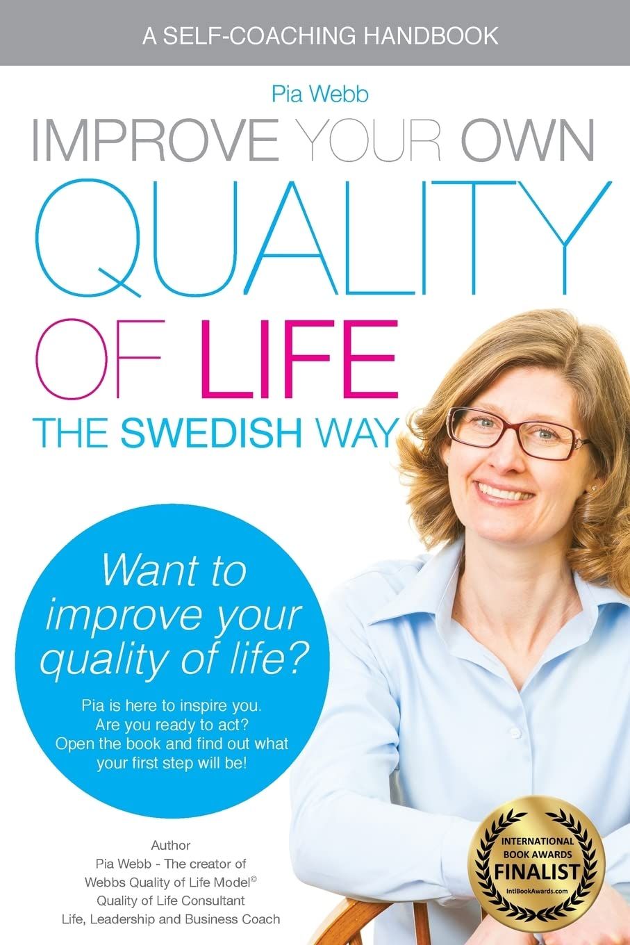 Book cover with smiling woman and large text: “Improve Your Town Quality of Life” and “The Swedish Way.”
