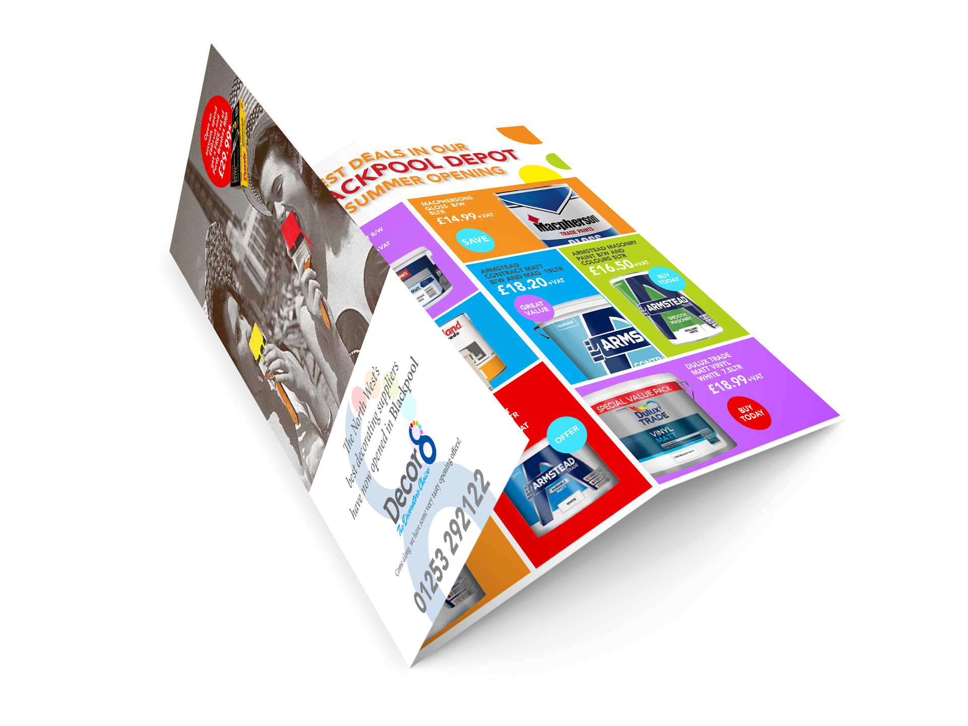 Open magazine with colorful ad pages and a dark cover featuring a model