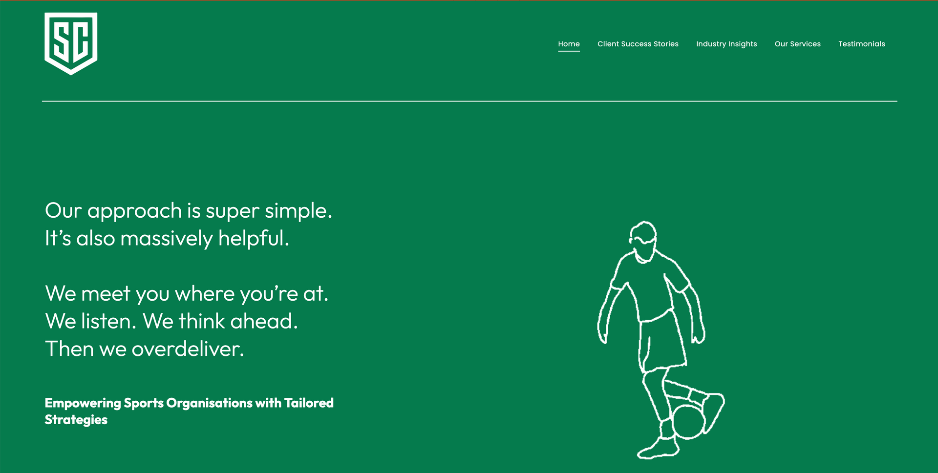 Green-themed website landing page with white text and a line-drawn person walking a dog.