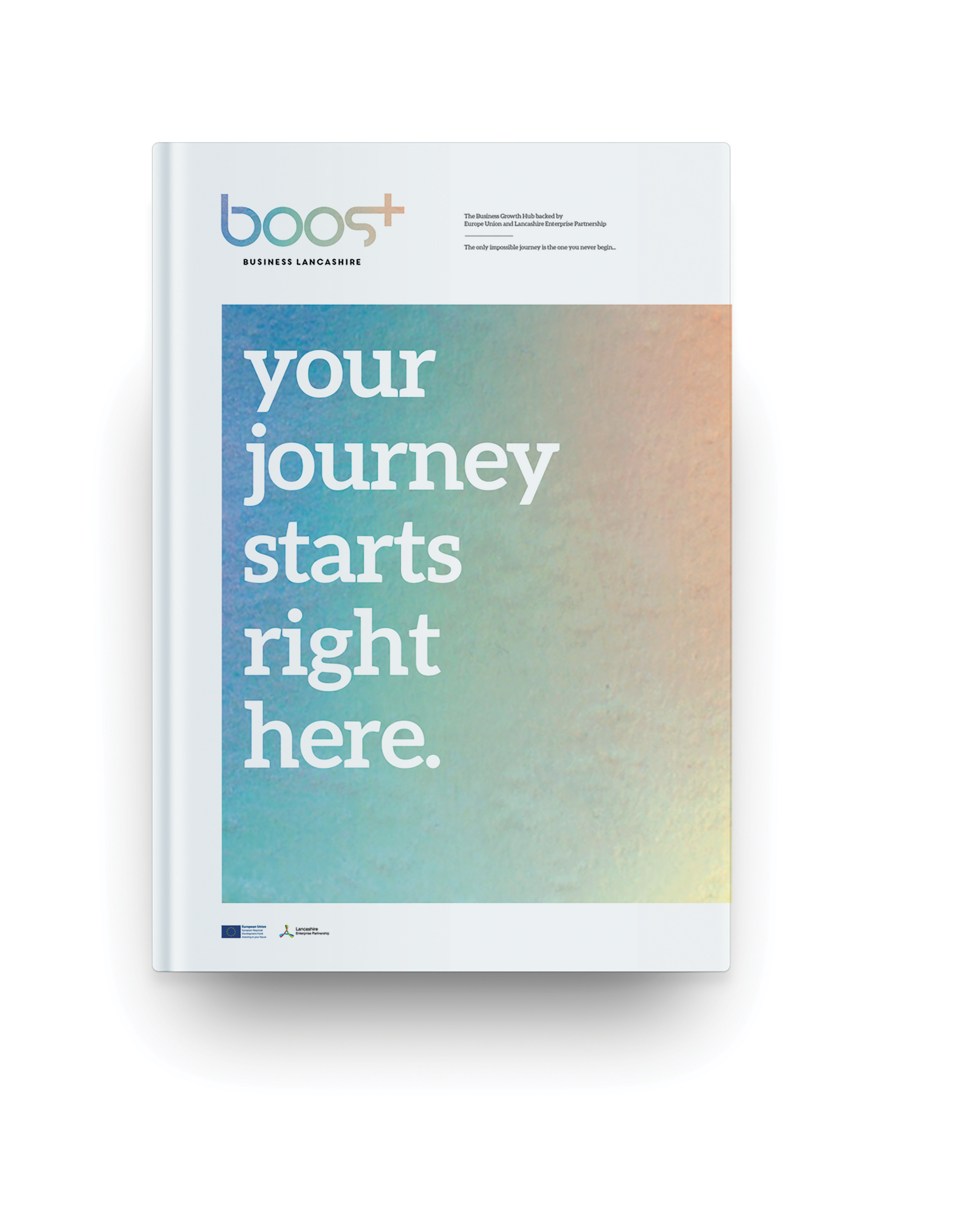 Colorful poster with the words “your journey starts right here.”