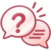 Two overlapping pink chat bubbles, one with a question mark and one with lines indicating text.