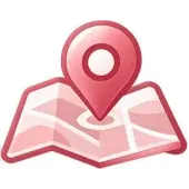 Pink folded map with a red location pin marker
