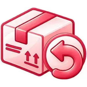 Pink package with a return arrow icon, indicating shipping or parcel return