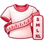 Pink T-shirt with a measuring tape wrapped around it and a size tag showing S, M, L, XL