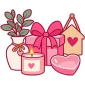 Pink Valentine’s gift set with candle, heart box, plant, hanging house, and pink heart dish