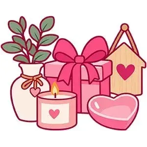 Pink Valentine’s gift set with candle, heart box, plant, hanging house, and pink heart dish